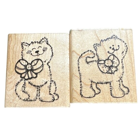 Vintage D.O.T.S. Holly & Molly Kitten Rubber Stamps Set Of 2 Wood Mounted Cat St - Picture 1 of 4